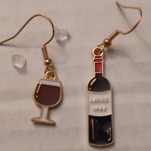 4/$40 New Wine Glass & Bottle Hook Earrings